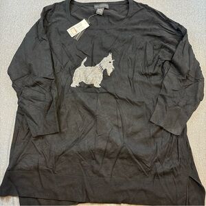 Grace Elements Black Sweater with Schnauzer Dog and sequins size 3x